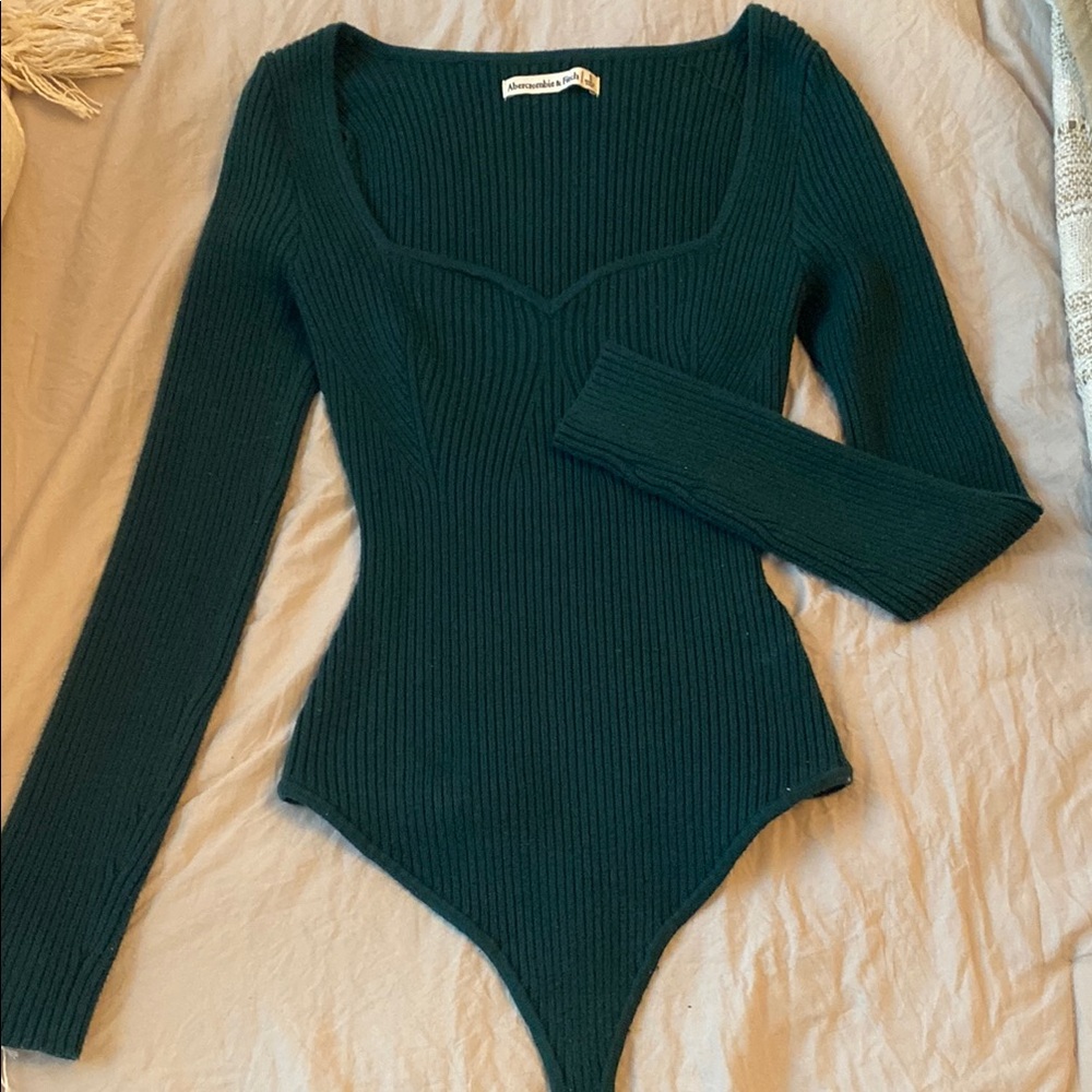Abercrombie Ribbed Long Sleeve Bodysuit - Dark Green